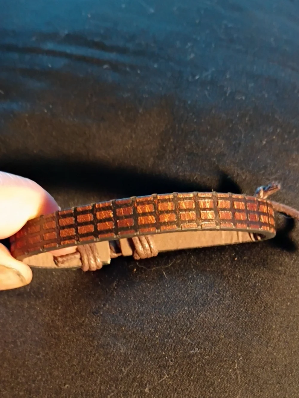 Leather Brown Grid Bracelet - Unbranded